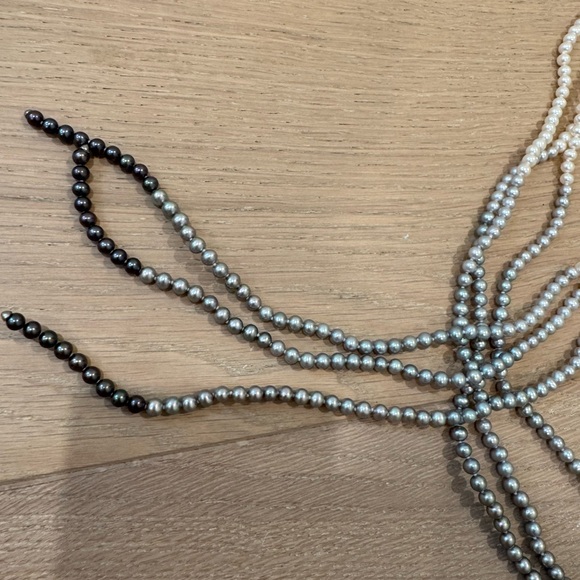 Honora Multi-Strand Cream, Silver and Black Pearl tie Necklace - Picture 3 of 4